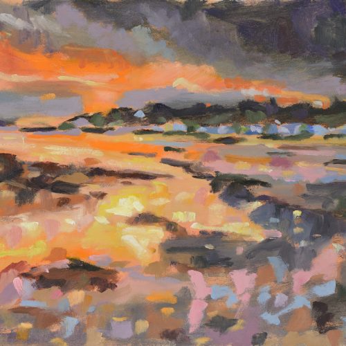 a photograph of an oil painting title 'Lowtide Sunset' by artist Catherine Coulson © 2014 Catherine Coulson