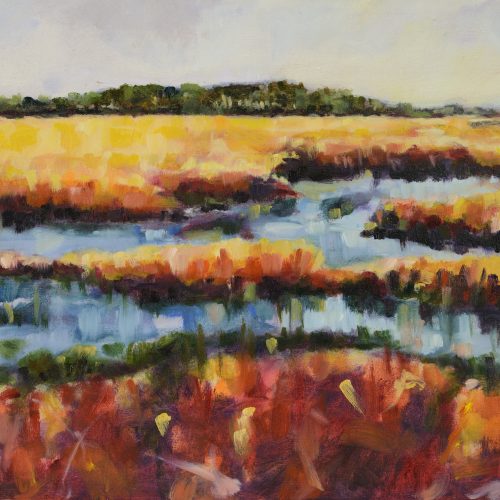 a photograph of an oil painting title 'Hen Reedbeds' by artist Catherine Coulson © 2015 Catherine Coulson