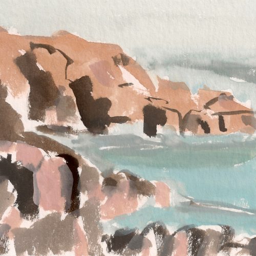 a photograph of a gouache painting title 'Colvend Coast A' by artist Catherine Coulson © 2019 Catherine Coulson
