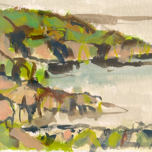 a photograph of a gouache painting title 'Colvend Coast C' by artist Catherine Coulson © 2019 Catherine Coulson