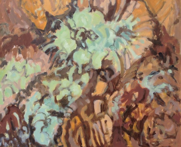 a photograph of an oil painting title 'Reindeer Lichen and Heather' by artist Catherine Coulson © 2019 Catherine Coulson