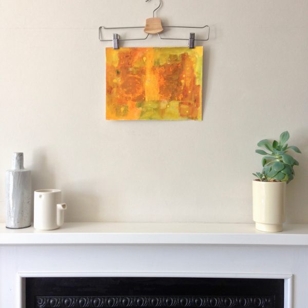 a photograph of a gouache painting title 'Patina' on a mantelpiece by Catherine Coulson © 2020 Catherine Coulson catcoulson.art