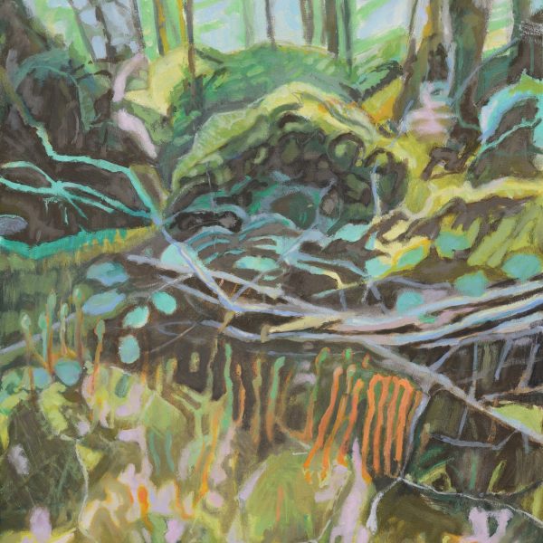 a photograph of an oil painting title 'Beneath the Birch Saplings' by artist Catherine Coulson © 2018 Catherine Coulson