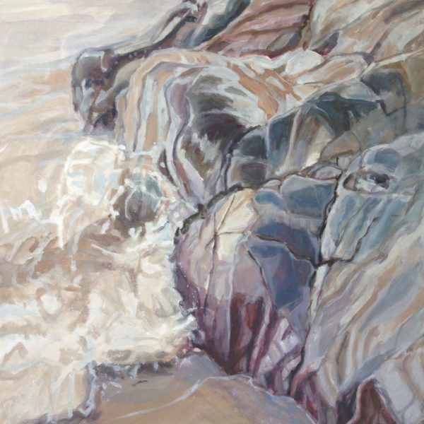 a photograph of an oil painting title 'Gutcher's Isle Rocks, Colvend Coast' by artist Catherine Coulson © 2018 Catherine Coulson